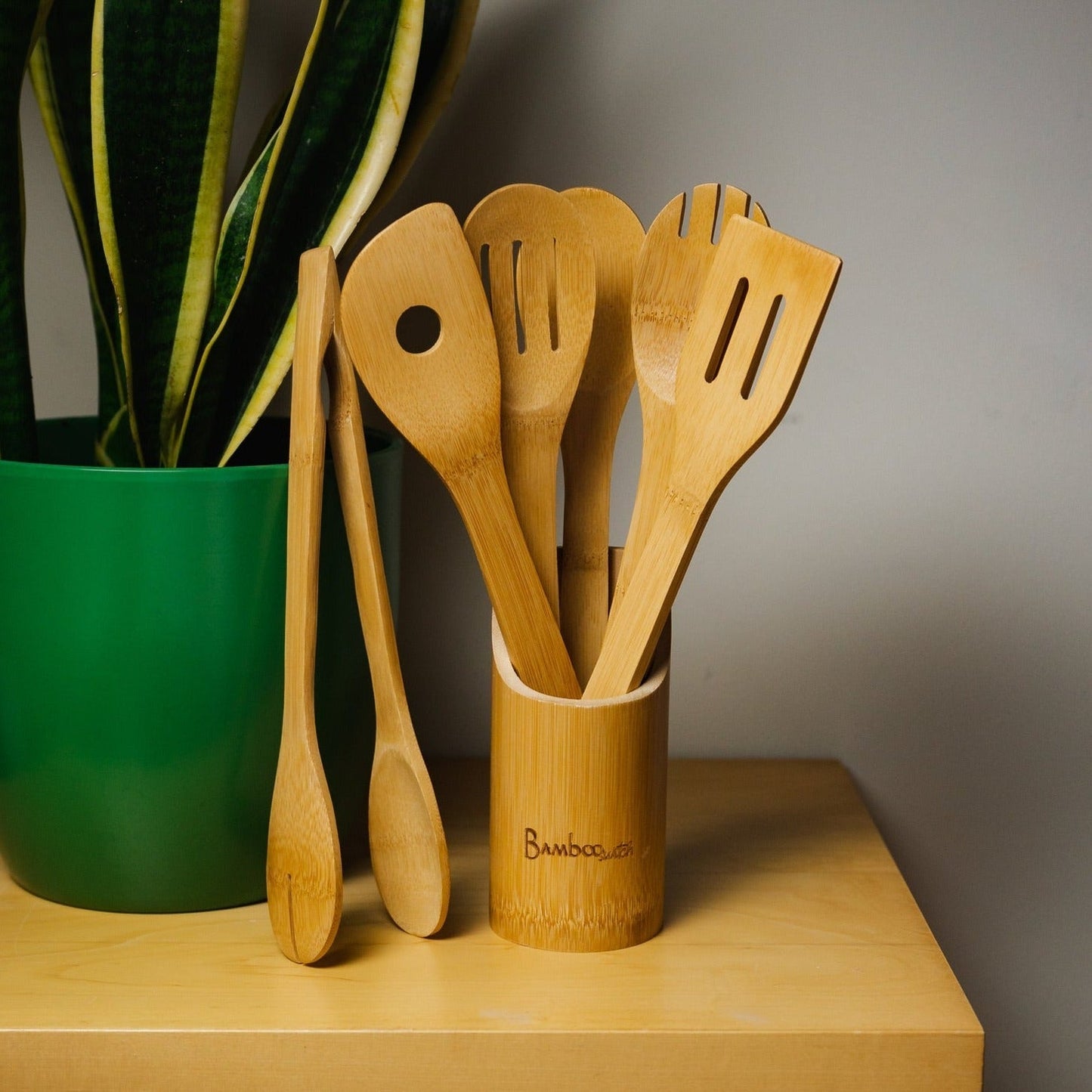 sustainable, zero waste, earth-friendly, plastic-free 6pc Bamboo Kitchen Utensil Holder Set - Bamboo Switch