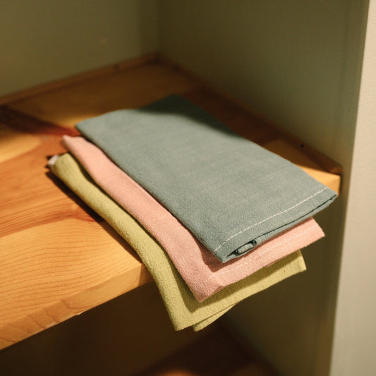 Set of Three Multicolored Natural Linen Kitchen Towels that can also function as napkins