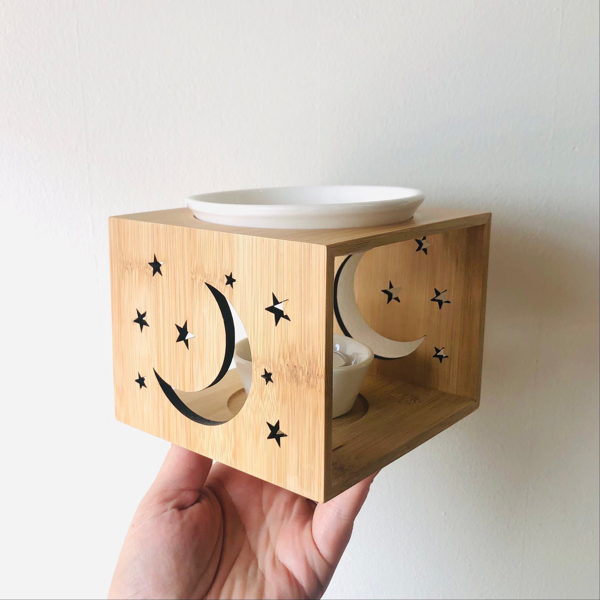 sustainable, zero waste, earth-friendly, plastic-free Moon Wax Burner - Bamboo Switch