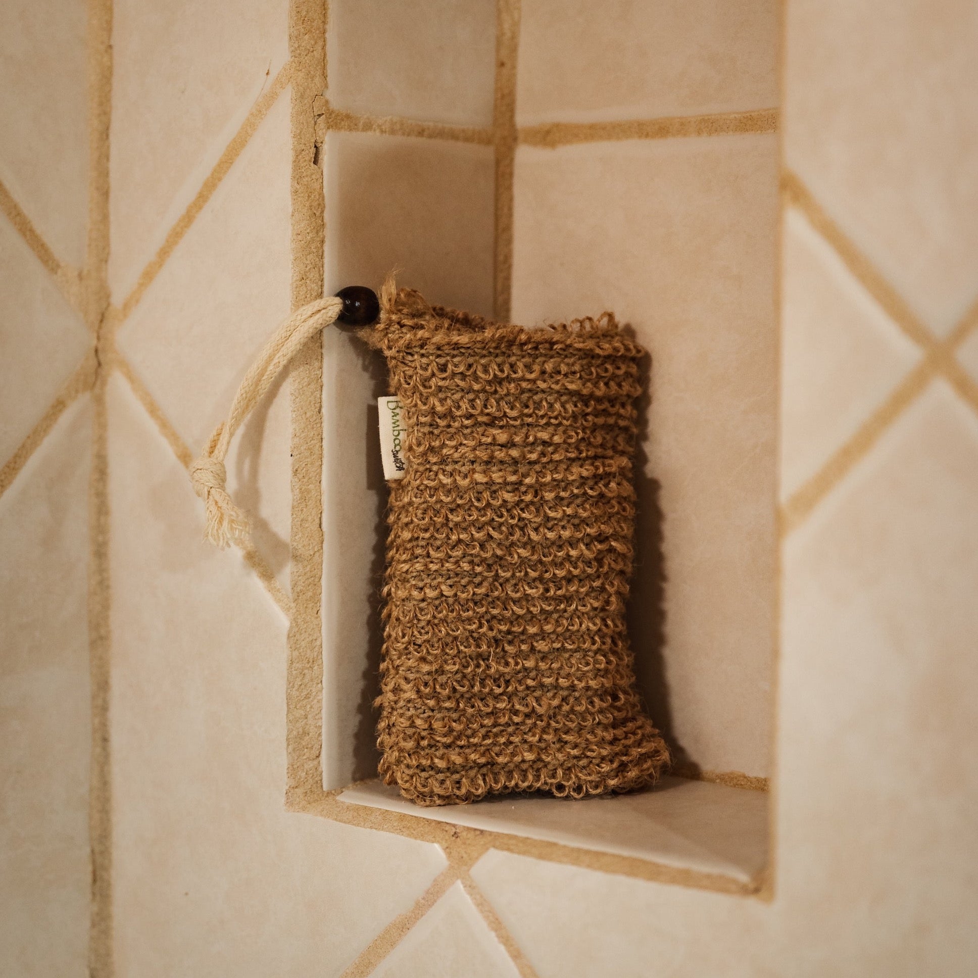 sustainable, zero waste, earth-friendly, plastic-free Sisal Linen Soap Saver Bag - Bamboo Switch